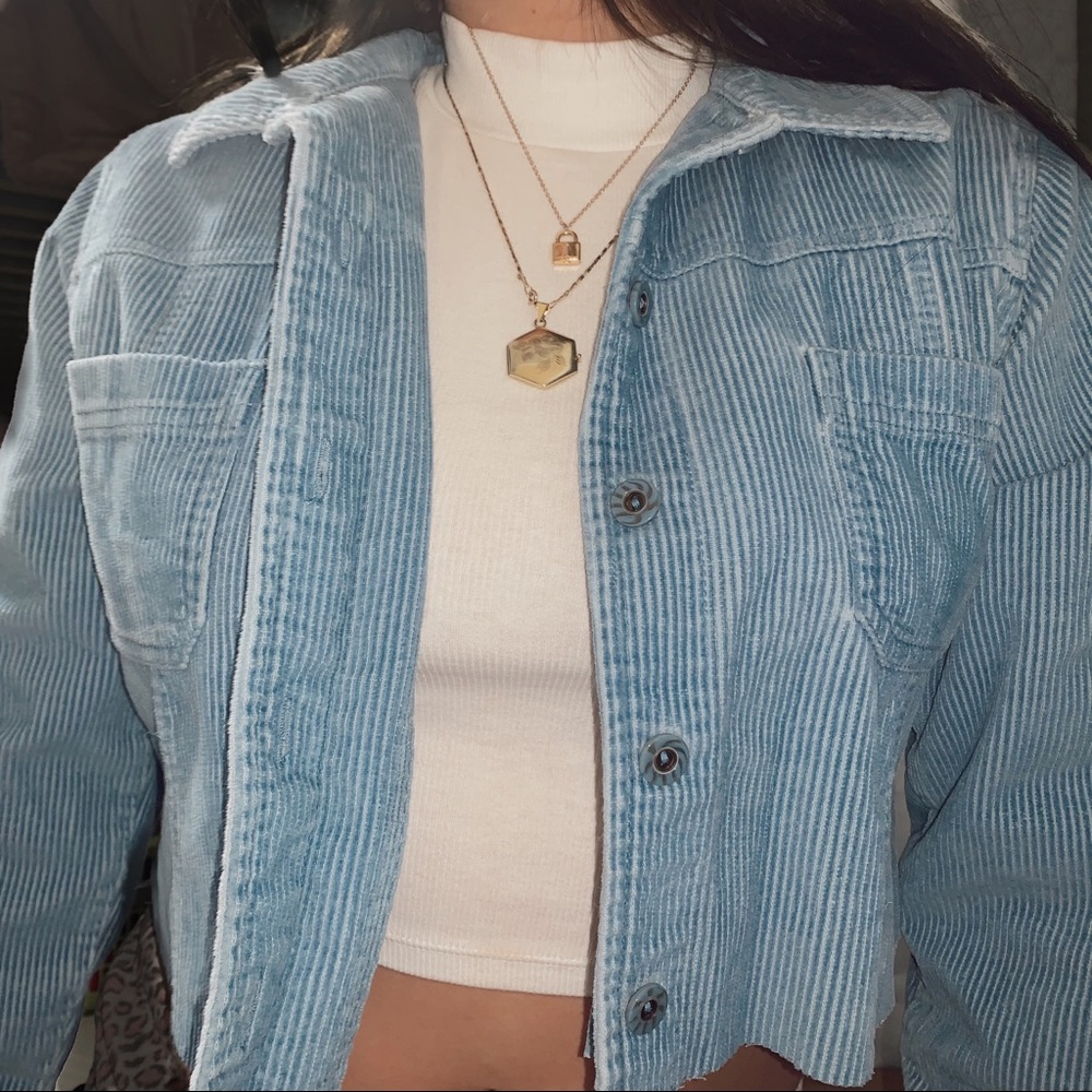 *SOLD* thrifted cropped light blue corduroy jacket